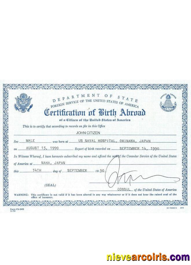 USA certification of birth abroad